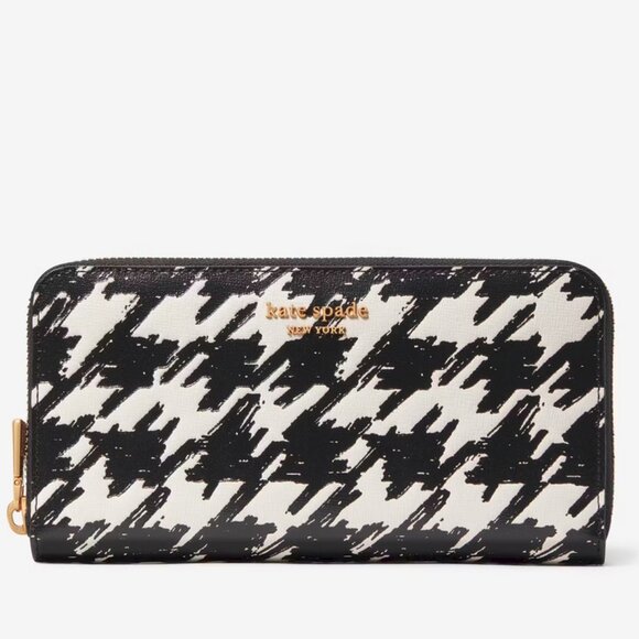 Kate Spade New York Morgan Painterly Houndstooth Zip Around Continental Wallet - Picture 2 of 5